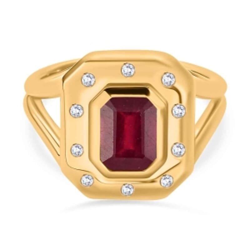 Niassa Ruby (FF) and White Zircon 2.60 ctw Ring in 14K YG Over Sterling Silver (Size 6.5)