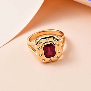 Niassa Ruby (FF) and White Zircon 2.60 ctw Ring in 14K YG Over Sterling Silver (Size 6.5)