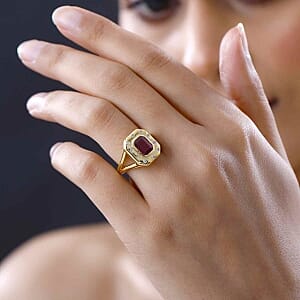 Niassa Ruby (FF) and White Zircon 2.60 ctw Ring in 14K YG Over Sterling Silver (Size 6.5)