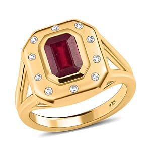 Niassa Ruby (FF) and White Zircon 2.60 ctw Ring in 14K YG Over Sterling Silver (Size 6.5)