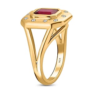 Niassa Ruby (FF) and White Zircon 2.60 ctw Ring in 14K YG Over Sterling Silver (Size 6.5)
