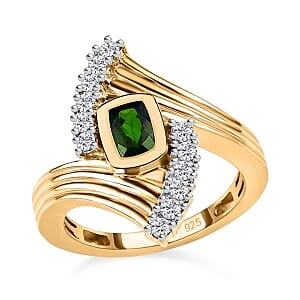 Chrome Diopside and White Zircon 0.94 ctw Ring in 14K YG Over Sterling Silver (Size 10)