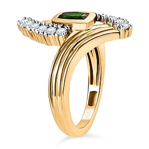 Chrome Diopside and White Zircon 0.94 ctw Ring in 14K YG Over Sterling Silver (Size 10)