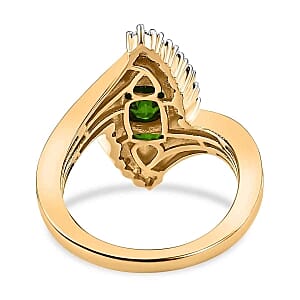 Chrome Diopside and White Zircon 0.94 ctw Ring in 14K YG Over Sterling Silver (Size 10)