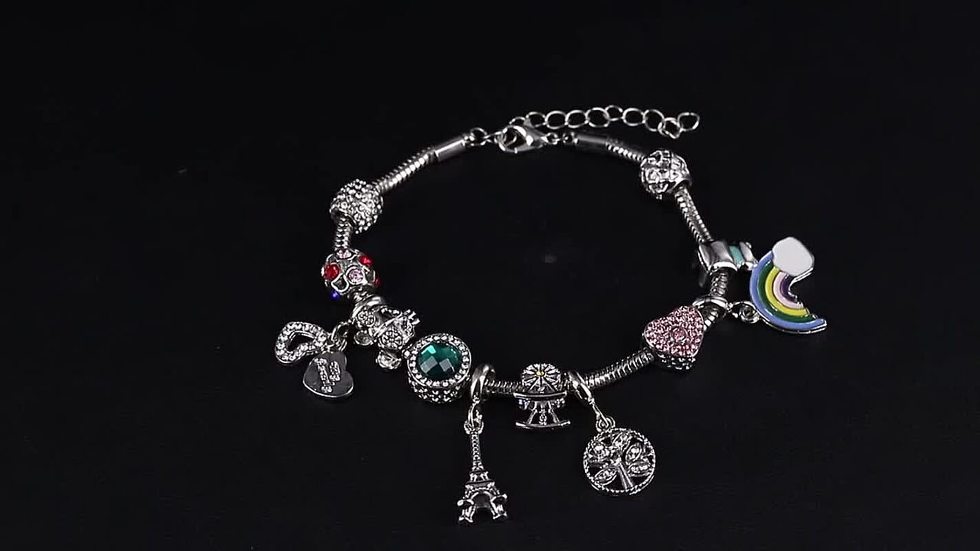Gift Set - Snake Chain Bracelet with Interchangeable 12 Crystal Charms in Silvertone, Versatile Colorful Crystal Jewelry For Her, Birthday Anniversary Gift (7.0-9.0In)