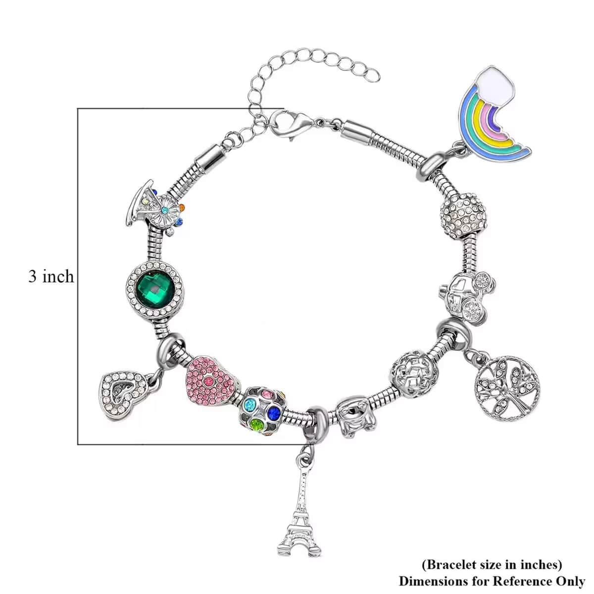 Gift Set - Snake Chain Bracelet with Interchangeable 12 Crystal Charms in Silvertone, Versatile Colorful Crystal Jewelry For Her, Birthday Anniversary Gift (7.0-9.0In) image number 7