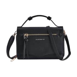 Black Chic and Elegant Faux Leather Crossbody Wallet with Shoulder Strap