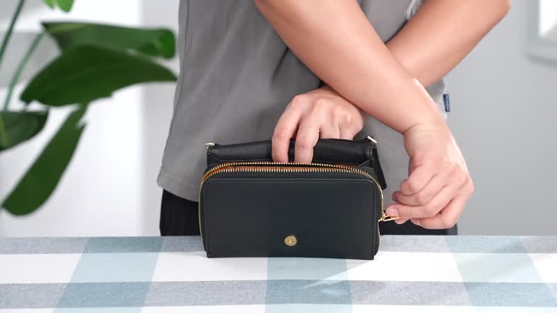 TLV Black Chic and Elegant Faux Leather Crossbody Wallet (7.5"x1.8"x5.3") with Shoulder Strap