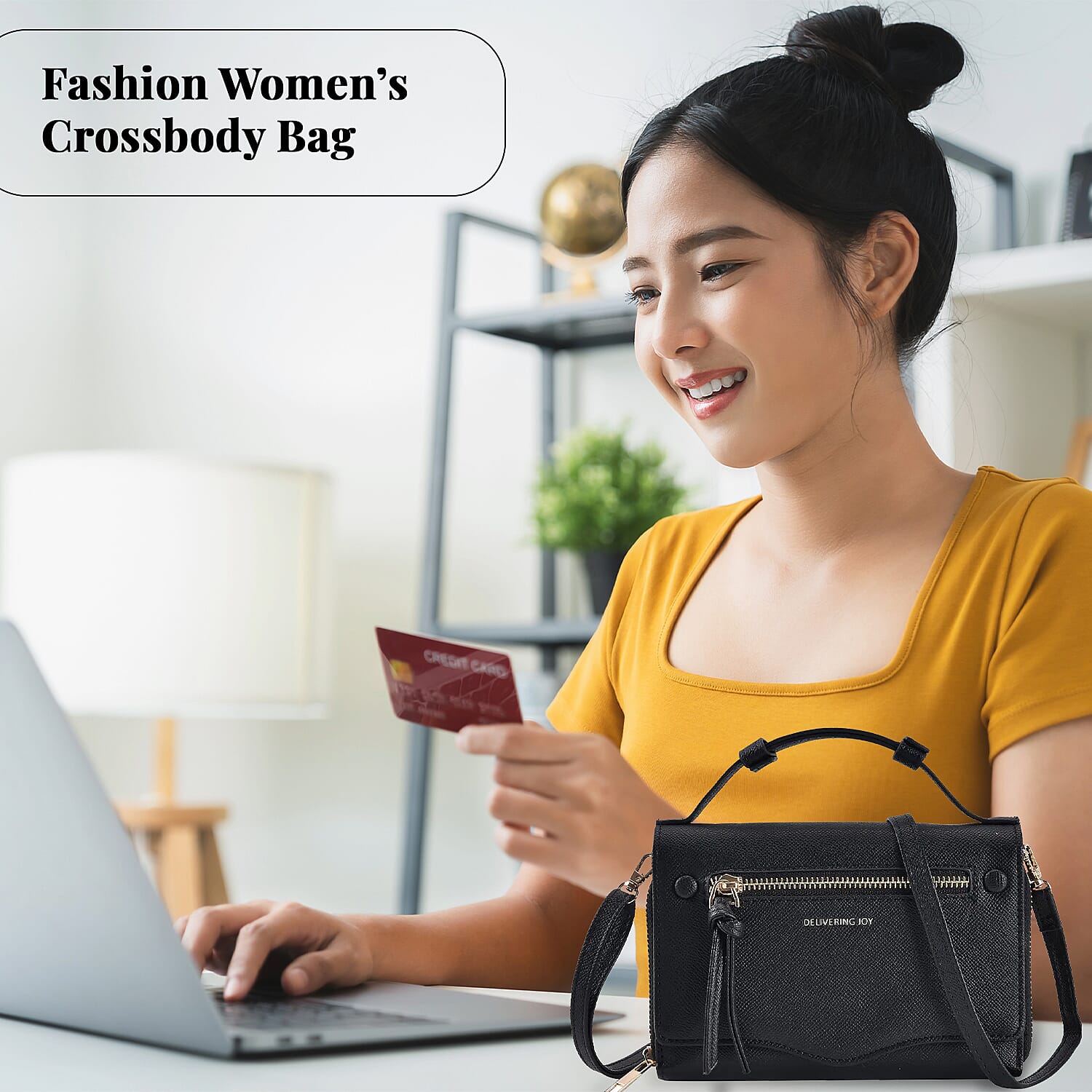 Black Chic and Elegant Faux Leather Crossbody Wallet with Shoulder Strap