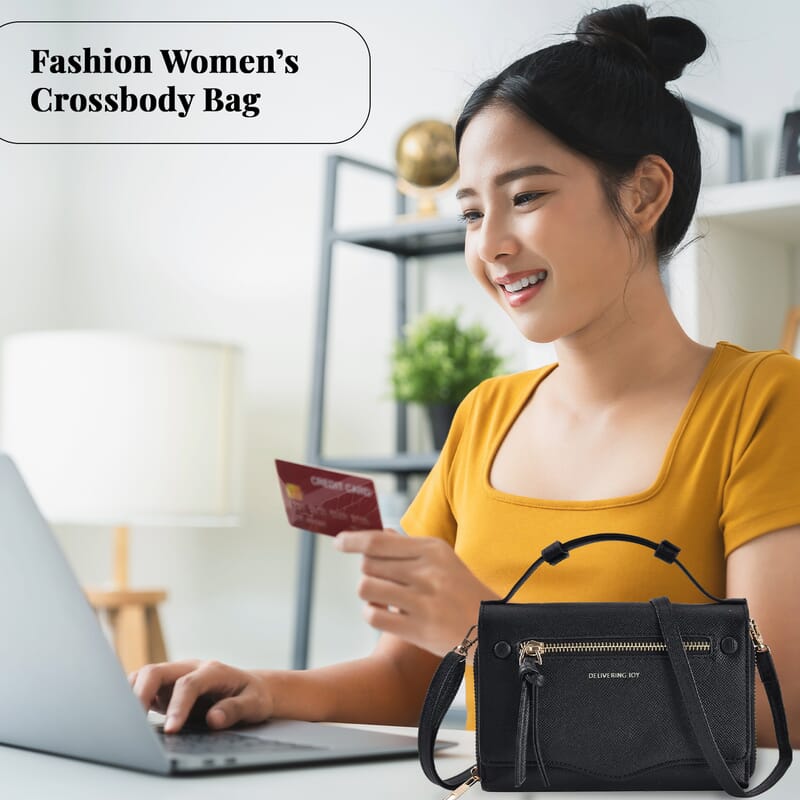 Black Chic and Elegant Faux Leather Crossbody Wallet with Shoulder Strap
