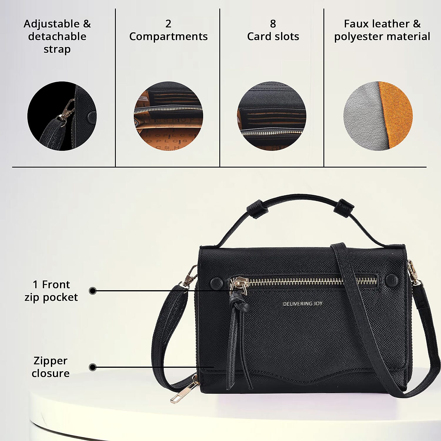 Black Chic and Elegant Faux Leather Crossbody Wallet with Shoulder Strap