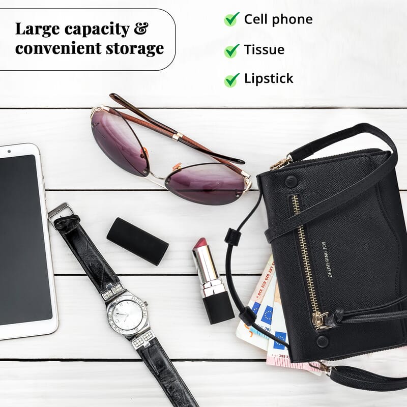 Black Chic and Elegant Faux Leather Crossbody Wallet with Shoulder Strap