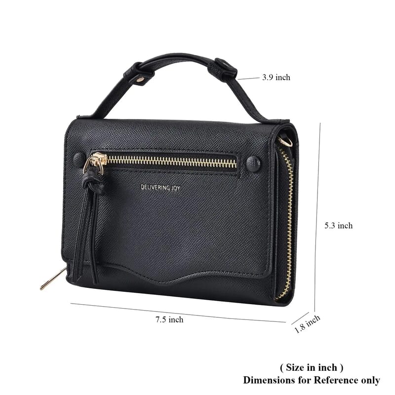 Black Chic and Elegant Faux Leather Crossbody Wallet with Shoulder Strap