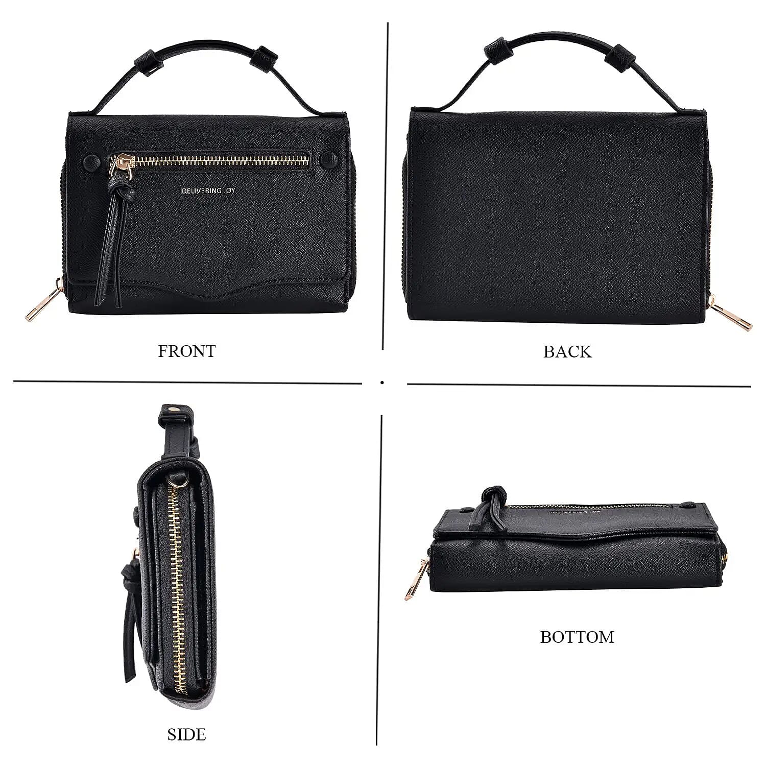 Black Chic and Elegant Faux Leather Crossbody Wallet with Shoulder Strap
