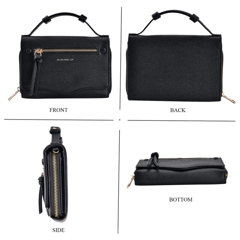 Black Chic and Elegant Faux Leather Crossbody Wallet with Shoulder Strap