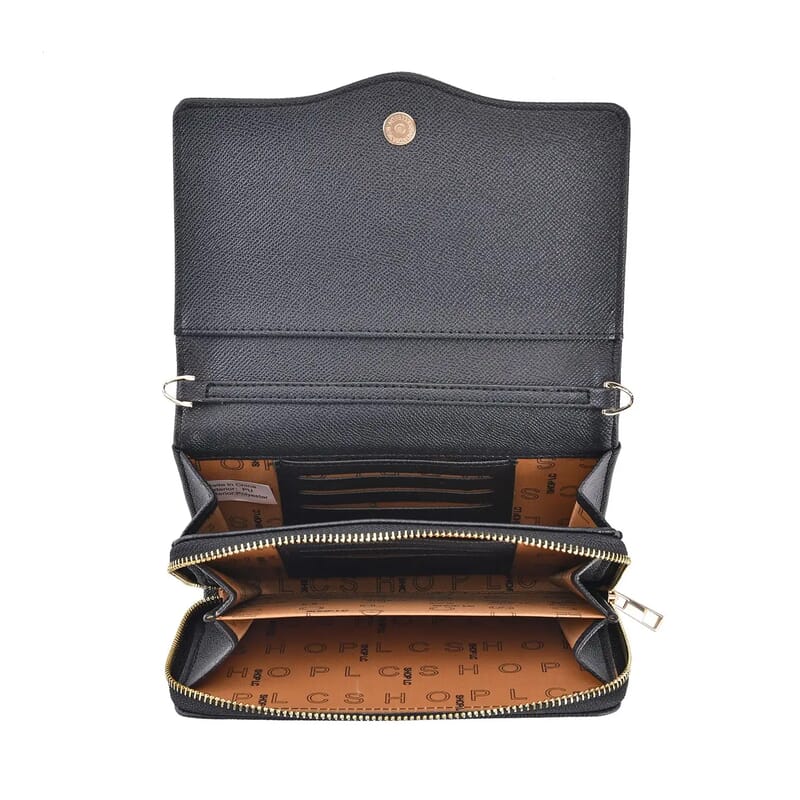 Black Chic and Elegant Faux Leather Crossbody Wallet with Shoulder Strap