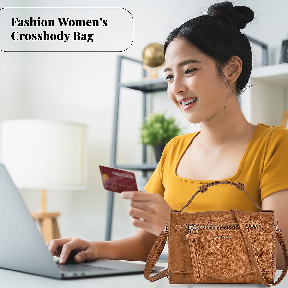 Brown Chic and Elegant Faux Leather Crossbody Wallet with Shoulder Strap image number 1