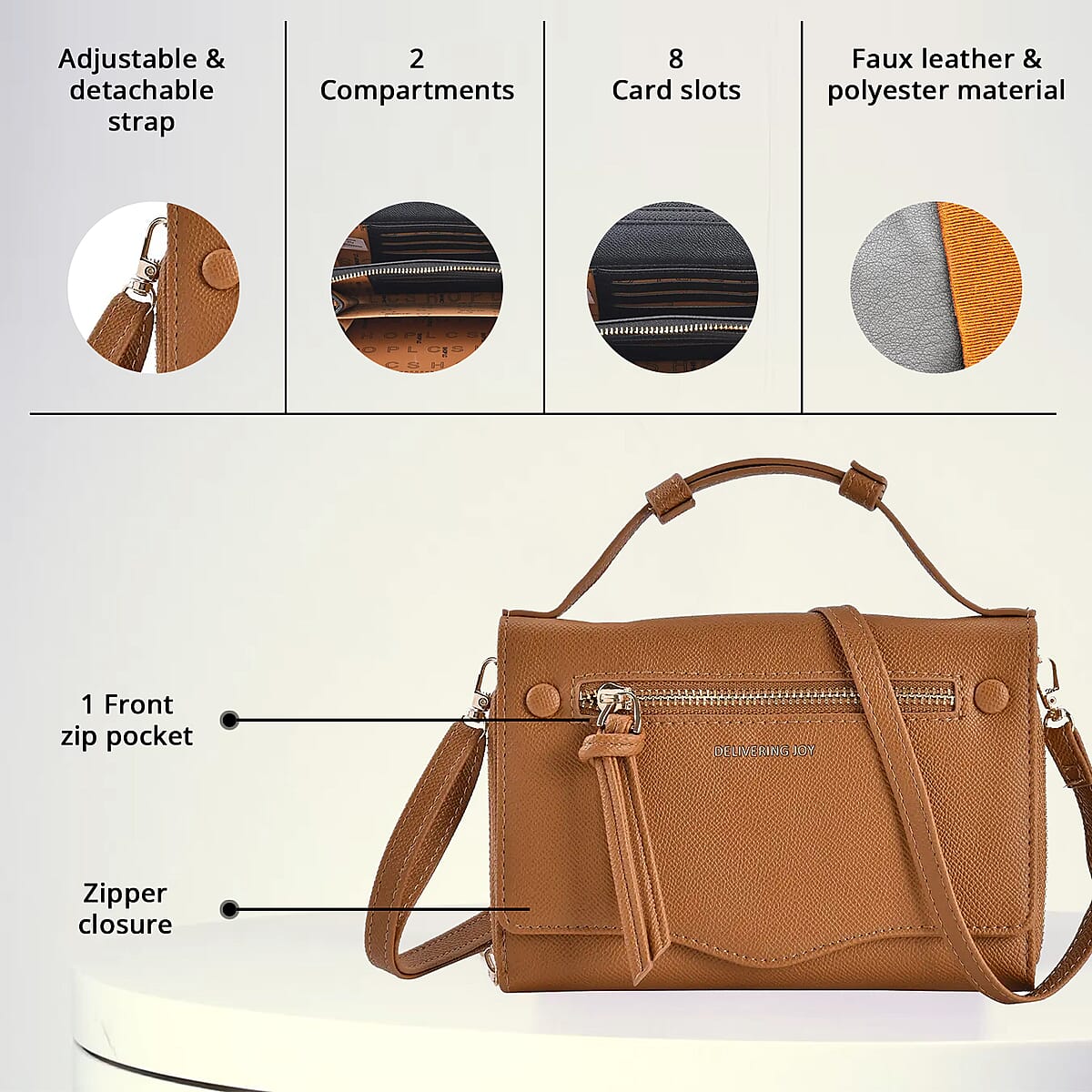 Brown Chic and Elegant Faux Leather Crossbody Wallet with Shoulder Strap image number 2