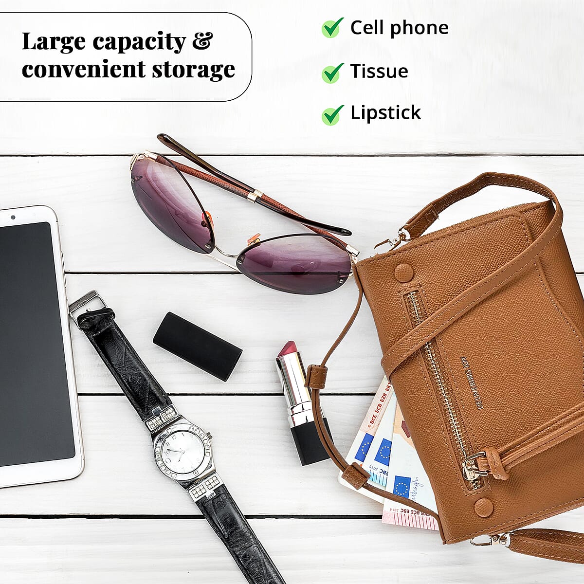 Brown Chic and Elegant Faux Leather Crossbody Wallet with Shoulder Strap image number 3