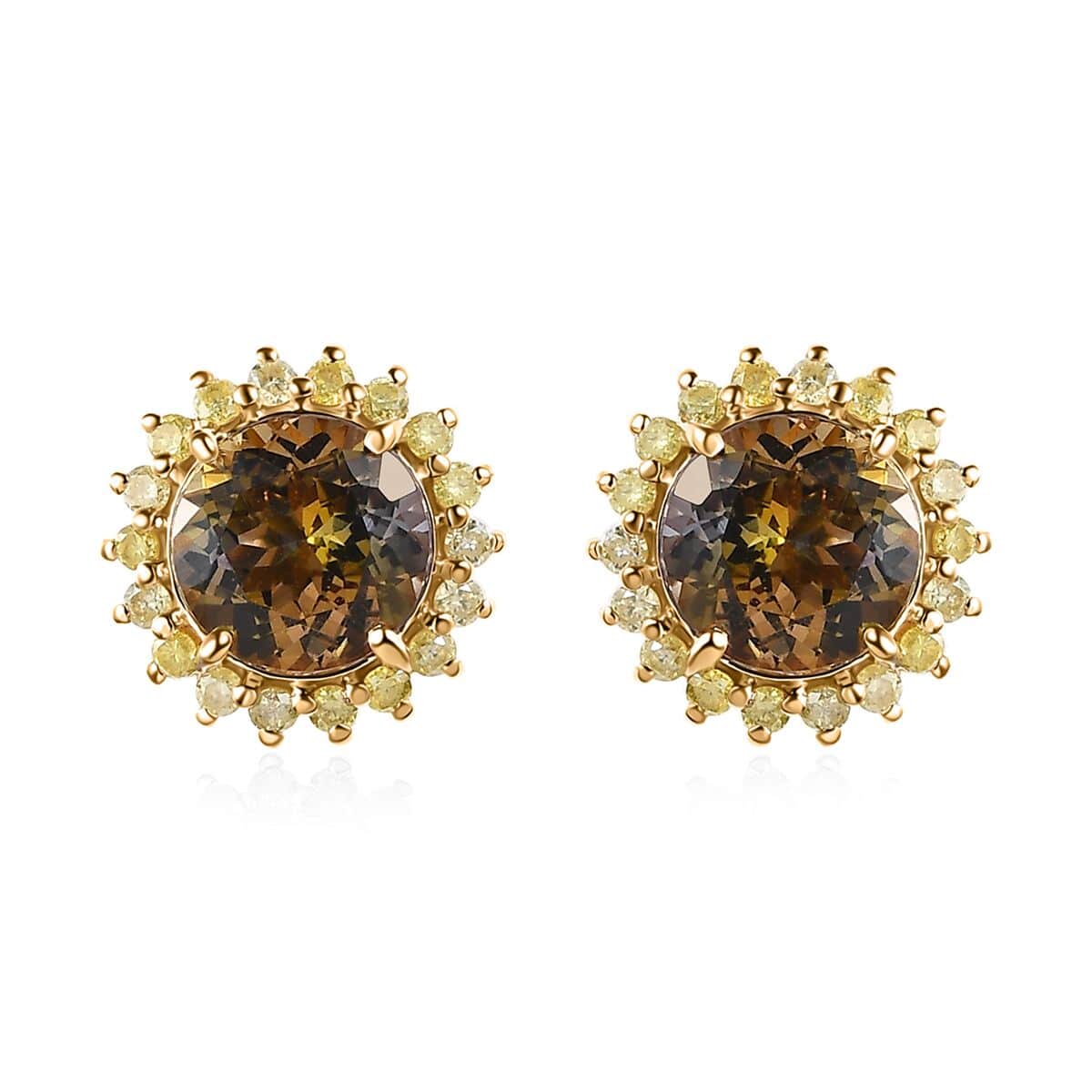 Luxoro 14K Yellow Gold Premium Golden Tanzanite and I3 Natural Yellow Diamond Sunburst Stud Earrings 3.25 ctw image number 0