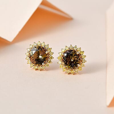 Luxoro 14K Yellow Gold Premium Golden Tanzanite and I3 Natural Yellow Diamond Sunburst Stud Earrings 3.25 ctw