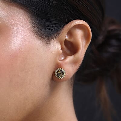Luxoro 14K Yellow Gold Premium Golden Tanzanite and I3 Natural Yellow Diamond Sunburst Stud Earrings 3.25 ctw