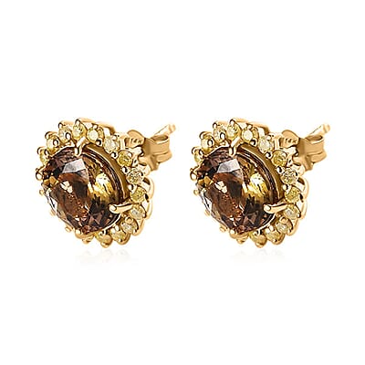 Luxoro 14K Yellow Gold Premium Golden Tanzanite and I3 Natural Yellow Diamond Sunburst Stud Earrings 3.25 ctw