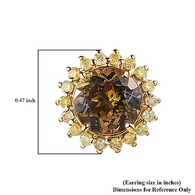 Luxoro 14K Yellow Gold Premium Golden Tanzanite and I3 Natural Yellow Diamond Sunburst Stud Earrings 3.25 ctw