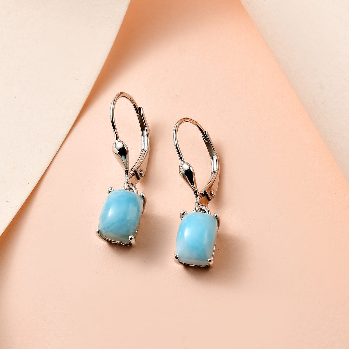 Larimar Lever Back Earrings in Platinum Over Sterling Silver 3.50 ctw image number 1