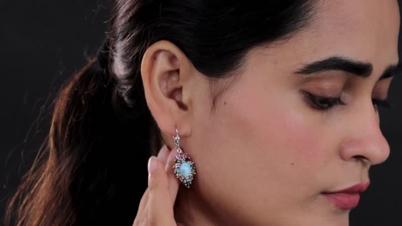 Larimar and Multi-Tourmaline Lever Back Earrings in Platinum Over Sterling Silver 6.65 ctw