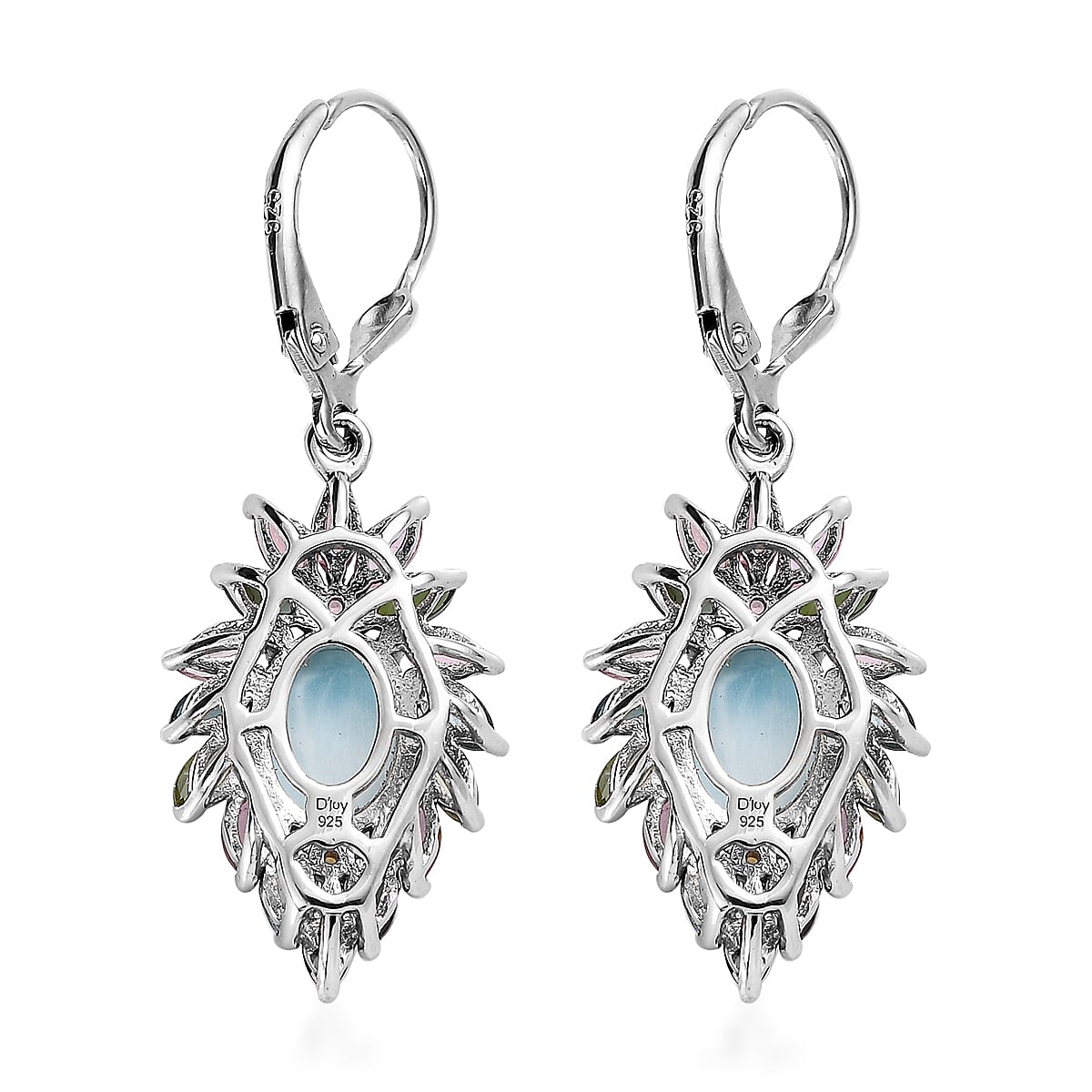 Larimar and Multi-Tourmaline Lever Back Earrings in Platinum Over Sterling Silver 6.65 ctw