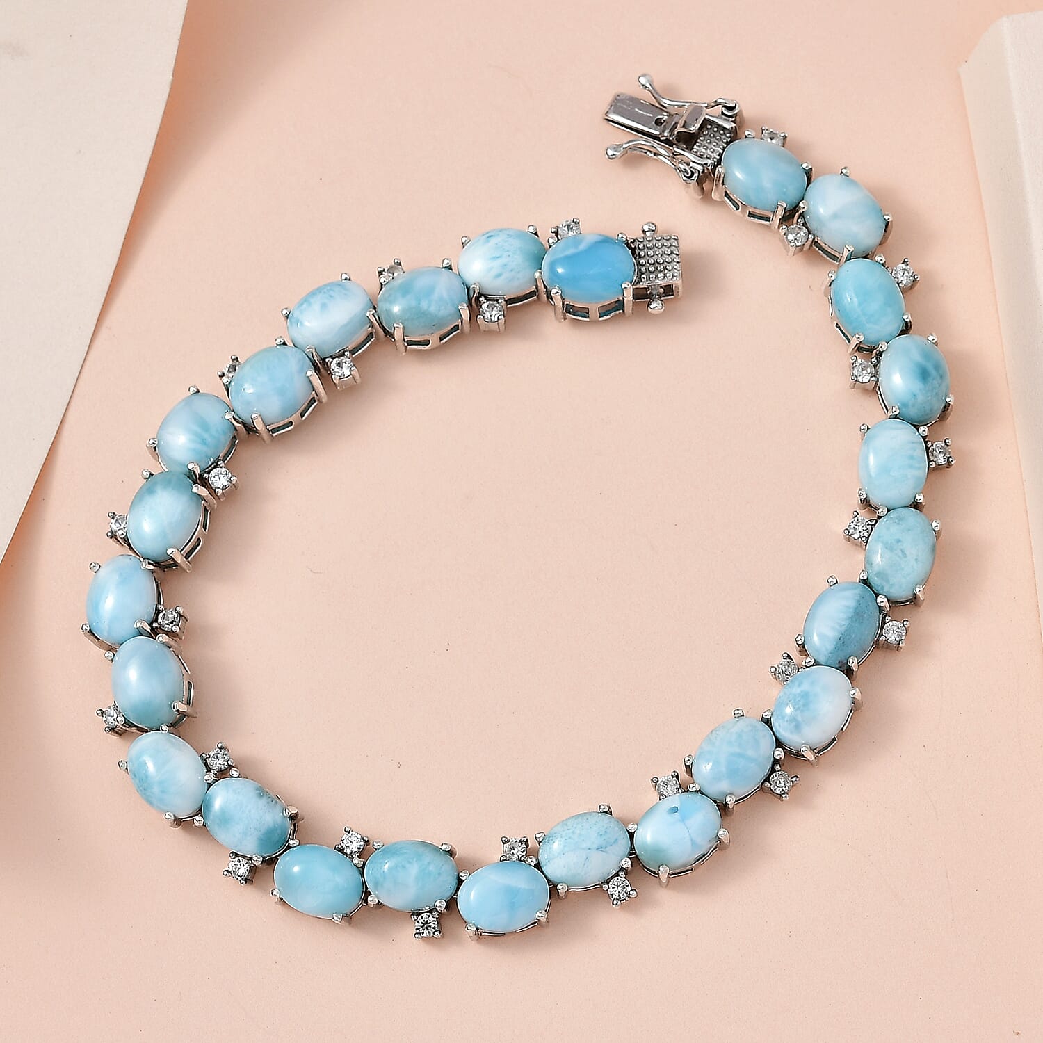 Larimar and White Zircon Bracelet in Platinum Over Sterling Silver (6.50 In) 33.85 ctw