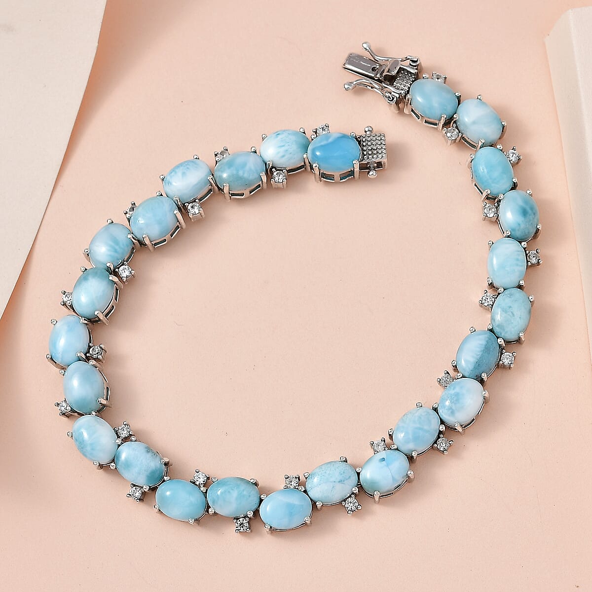 Larimar and White Zircon Bracelet in Platinum Over Sterling Silver (6.50 In) 33.85 ctw image number 1