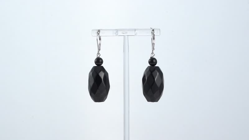 Shungite Faceted Beaded Dangle Earrings in Rhodium Over Sterling Silver 74.50 ctw