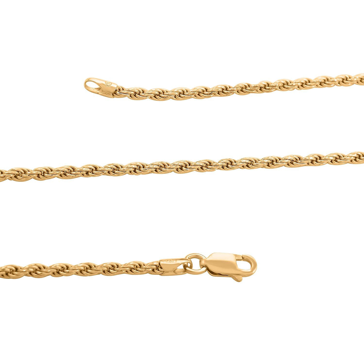 Italian 14K Yellow Gold Over Sterling Silver Rope Chain Necklace 18 Inches 8.8 Grams