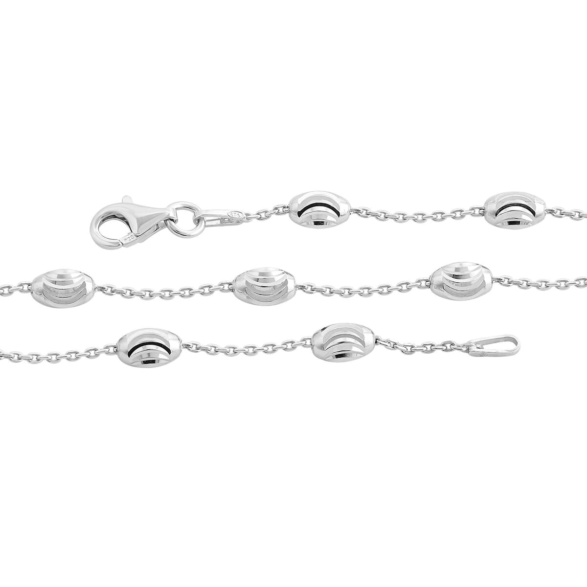 Italian Rhodium Over Sterling Silver Station Oval Moon Necklace (18 Inches) (6.3 g) image number 2