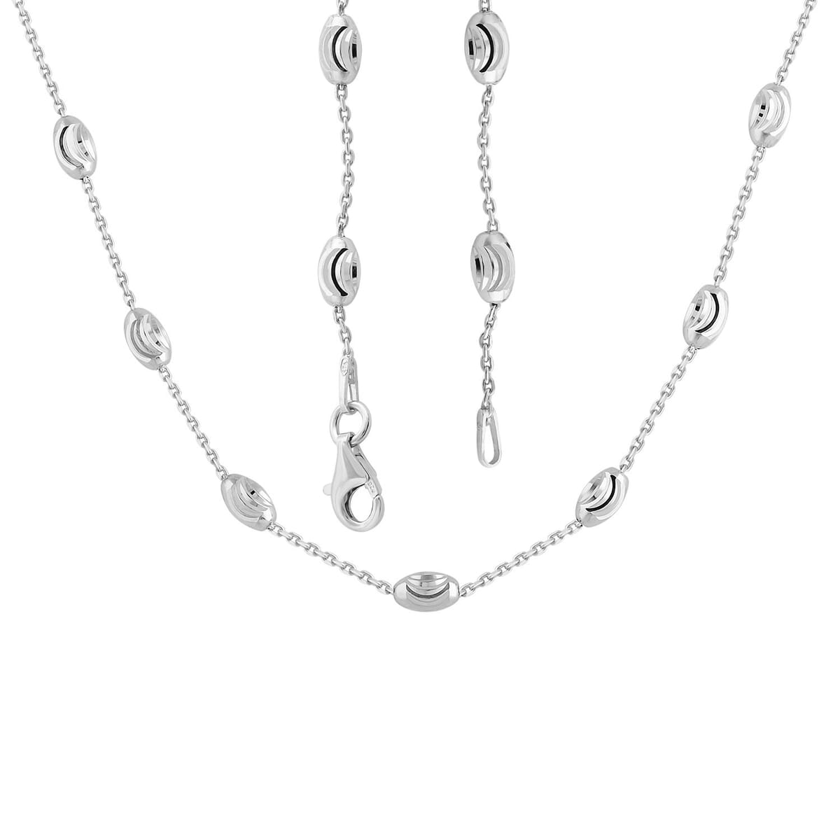 Italian Rhodium Over Sterling Silver Station Oval Moon Necklace (18 Inches) (6.3 g) image number 3