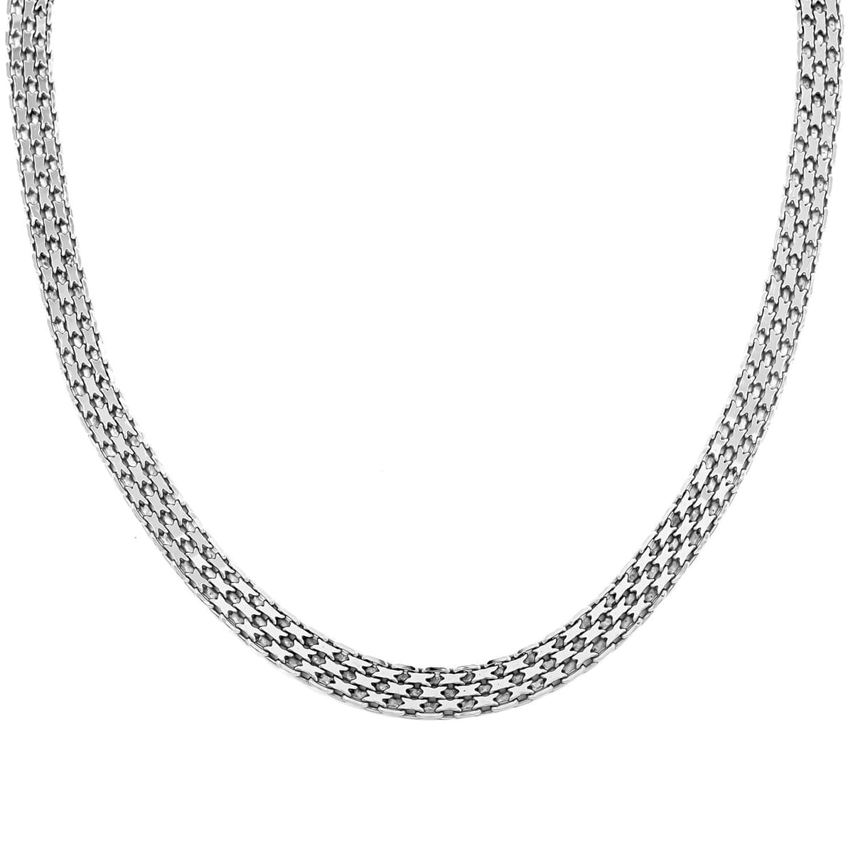Italian Rhodium Over Sterling Silver Bismark Pave Necklace with Extender (18 Inches) (29.7 g) image number 0
