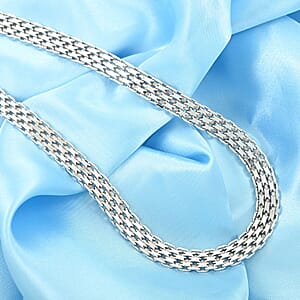 Italian Bismark Pave Chain Necklace in Rhodium Over Sterling Silver with Extender, 18-20 Inch Adjustable Length Necklace, Birthday Gifts 29.70 Grams