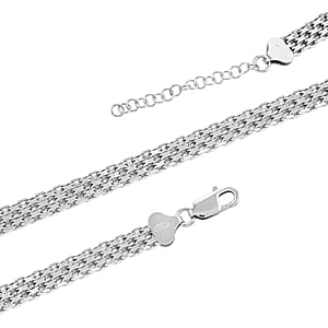 Italian Bismark Pave Chain Necklace in Rhodium Over Sterling Silver with Extender, 18-20 Inch Adjustable Length Necklace, Birthday Gifts 29.70 Grams