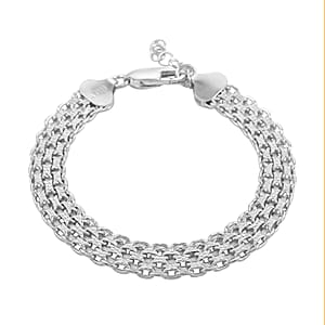 Italian Rhodium Over Sterling Silver Bismark Pave Bracelet (7.25-8.50In) 12.6 Grams