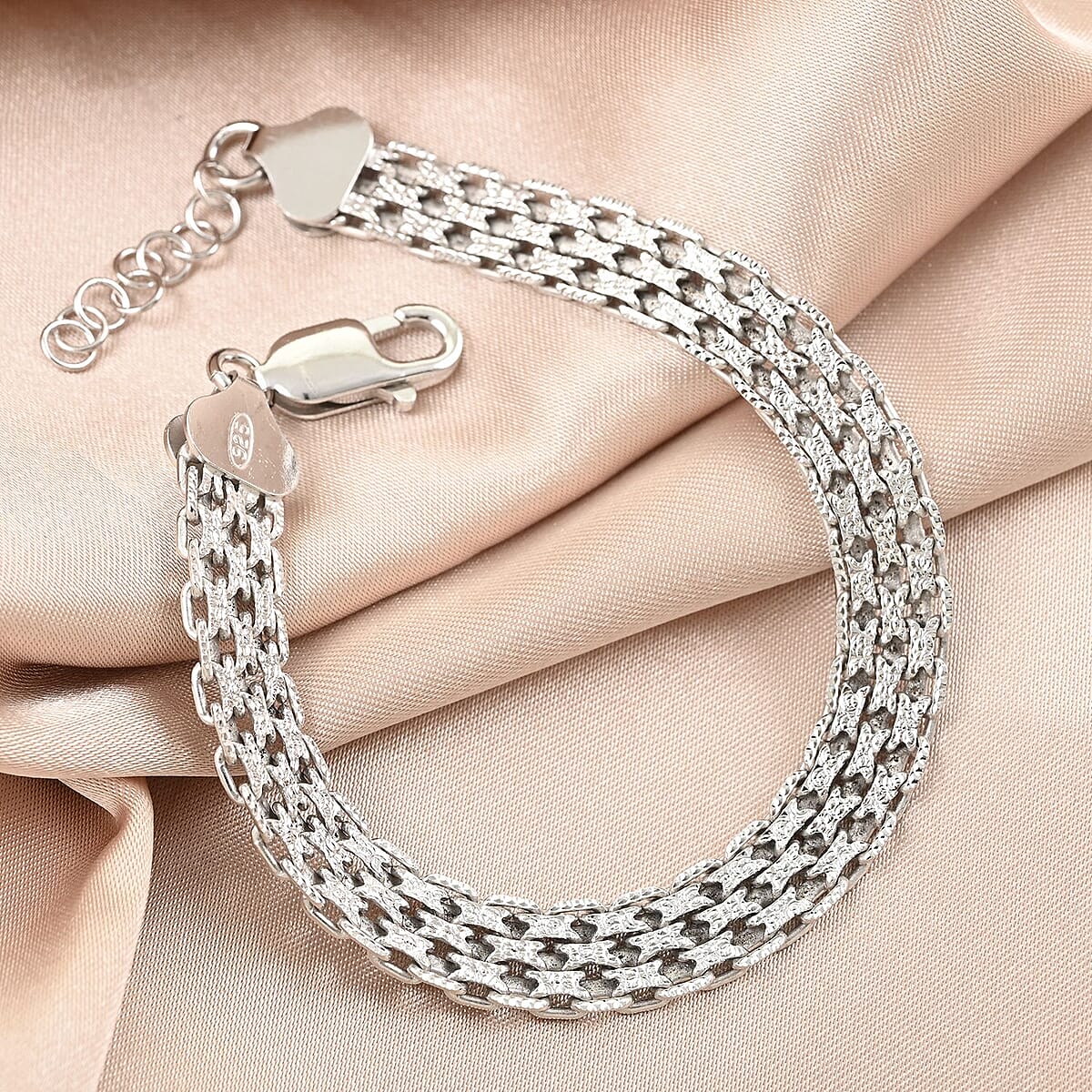 Italian Rhodium Over Over Sterling Silver Bismark Pave Bracelet with Extender (7.25 In) (12.6 g) image number 1