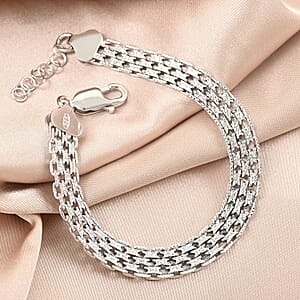 Italian Rhodium Over Sterling Silver Bismark Pave Bracelet (7.25-8.50In) 12.6 Grams