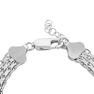 Italian Rhodium Over Sterling Silver Bismark Pave Bracelet (7.25-8.50In) 12.6 Grams