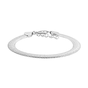 Italian Rhodium Over Sterling Silver Herringbone Bracelet (7.25-8.0In) 10 Grams