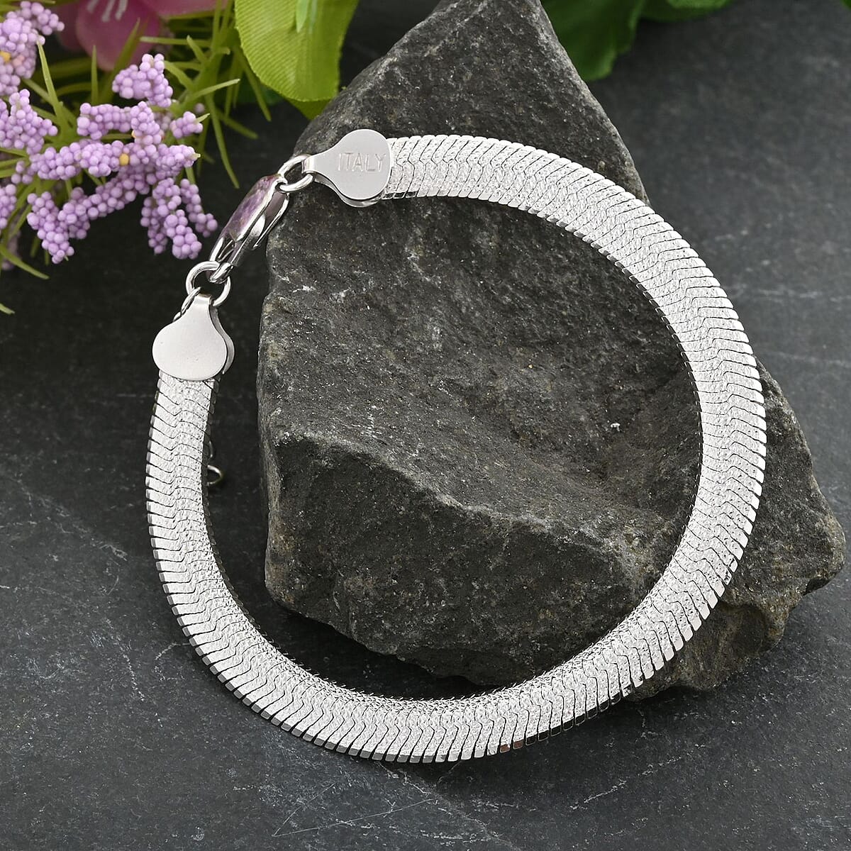 Italian Rhodium Over Sterling Silver Herringbone Bracelet (7.25-8.0In) 10 Grams image number 1