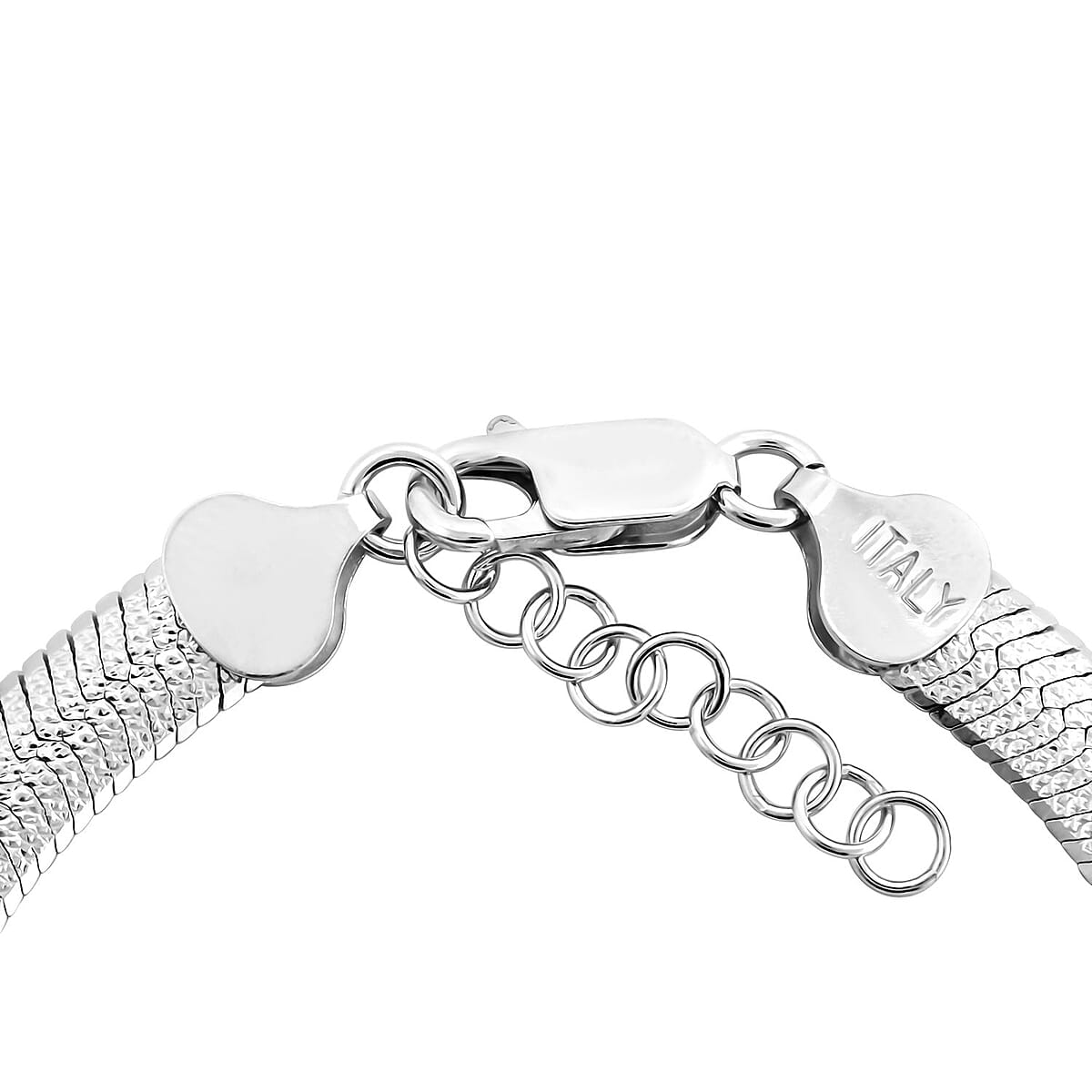 Italian Rhodium Over Sterling Silver Herringbone Bracelet (7.25-8.0In) 10 Grams image number 3
