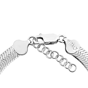 Italian Rhodium Over Sterling Silver Herringbone Bracelet (7.25-8.0In) 10 Grams