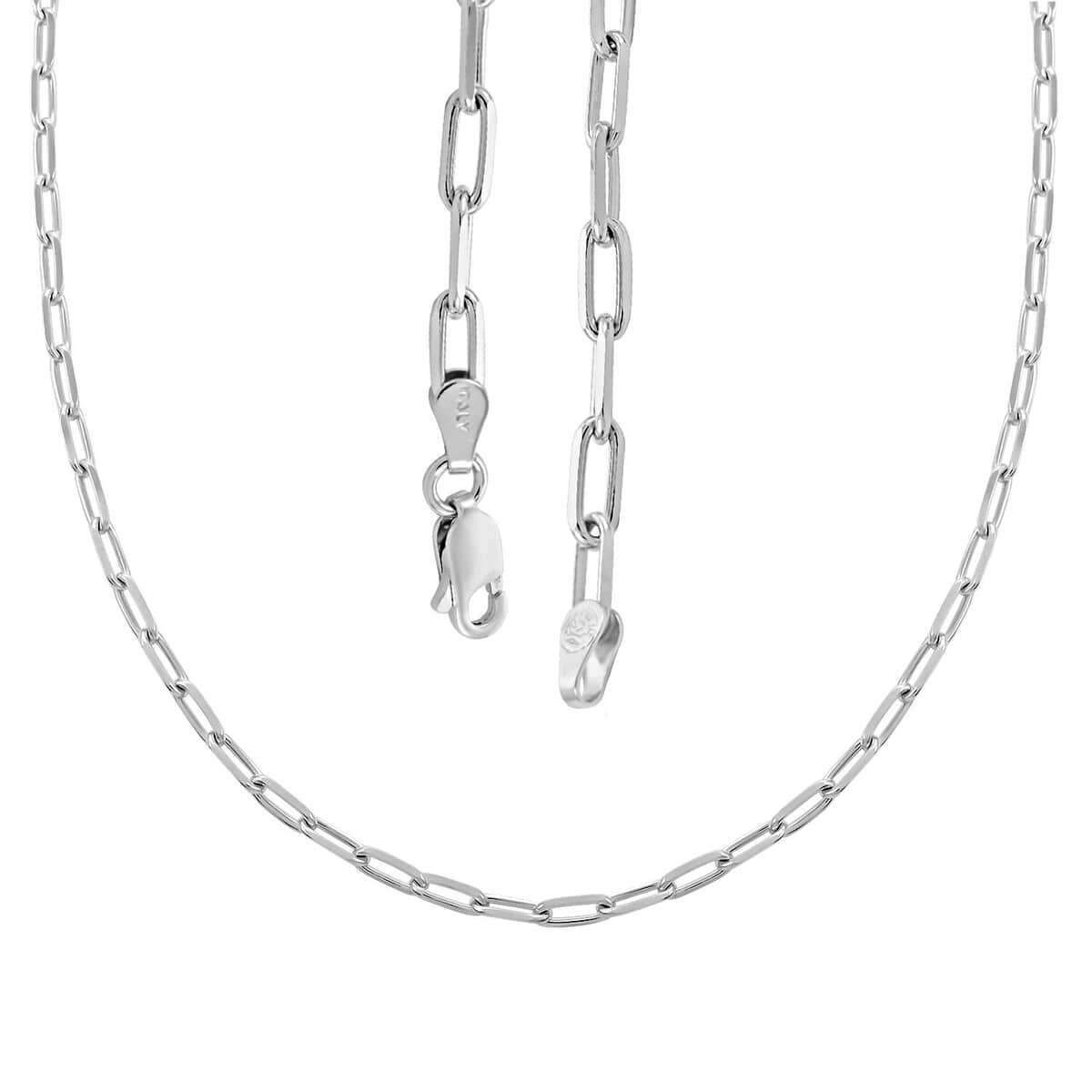 Italian Sterling Silver Paper Clip Necklace, 18 Inch Chain, Birthday Gift 7.60 Grams image number 3