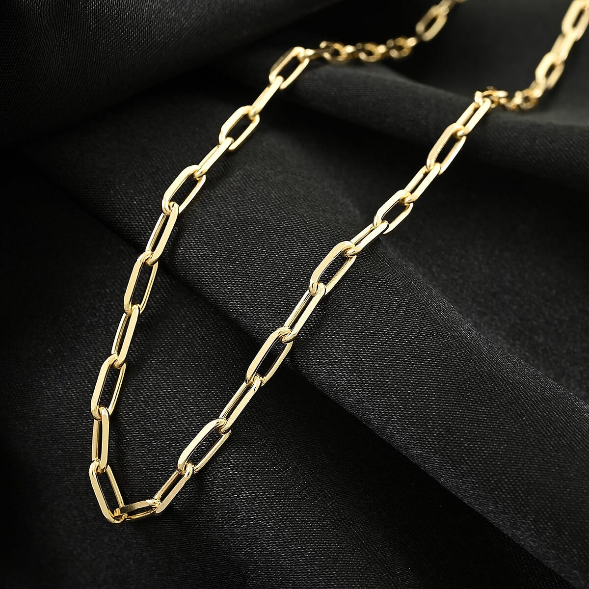 Italian 14K Yellow Gold Over Sterling Silver Paper Clip Necklace, 18 Inch Chain, Birthday Gift 7.60 Grams image number 1